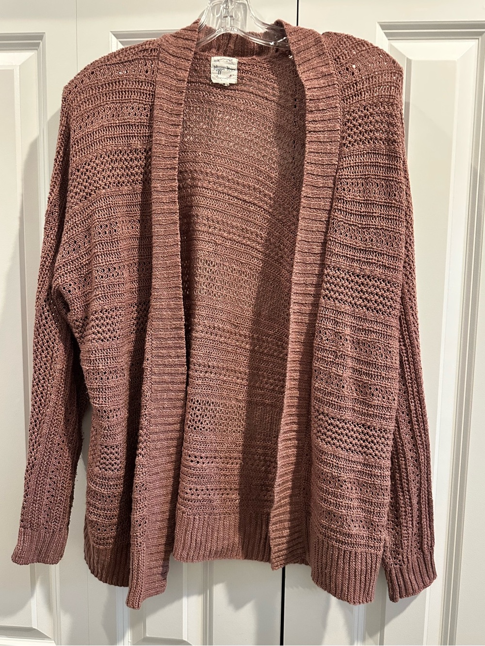 Hippie Rose Open-Front Mauve Knit Cardigan